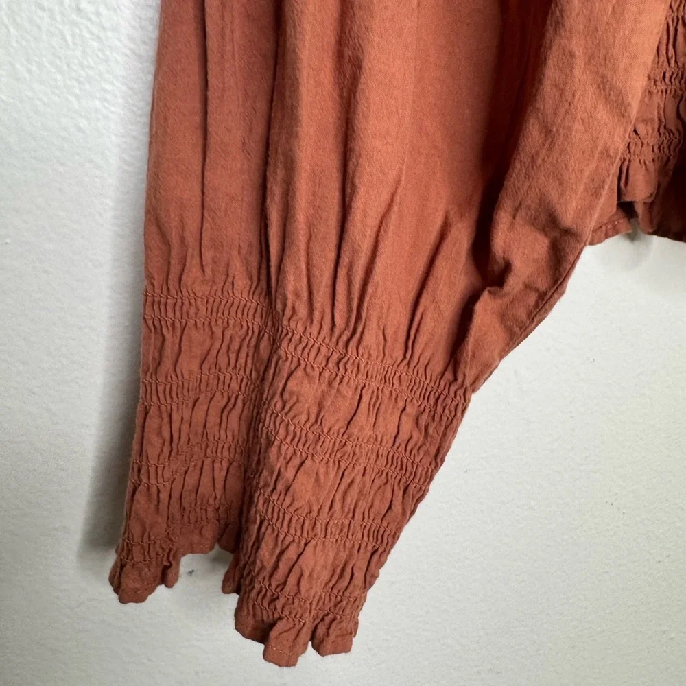 Madewell women's M Lucie bubble-sleeves Smocked poplin top boho neutral cottage - Picture 8 of 10